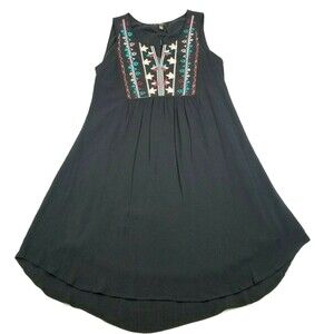 Cupio Black Embroidered Sleeveless Lined Bohemian Women's Dress Size XS